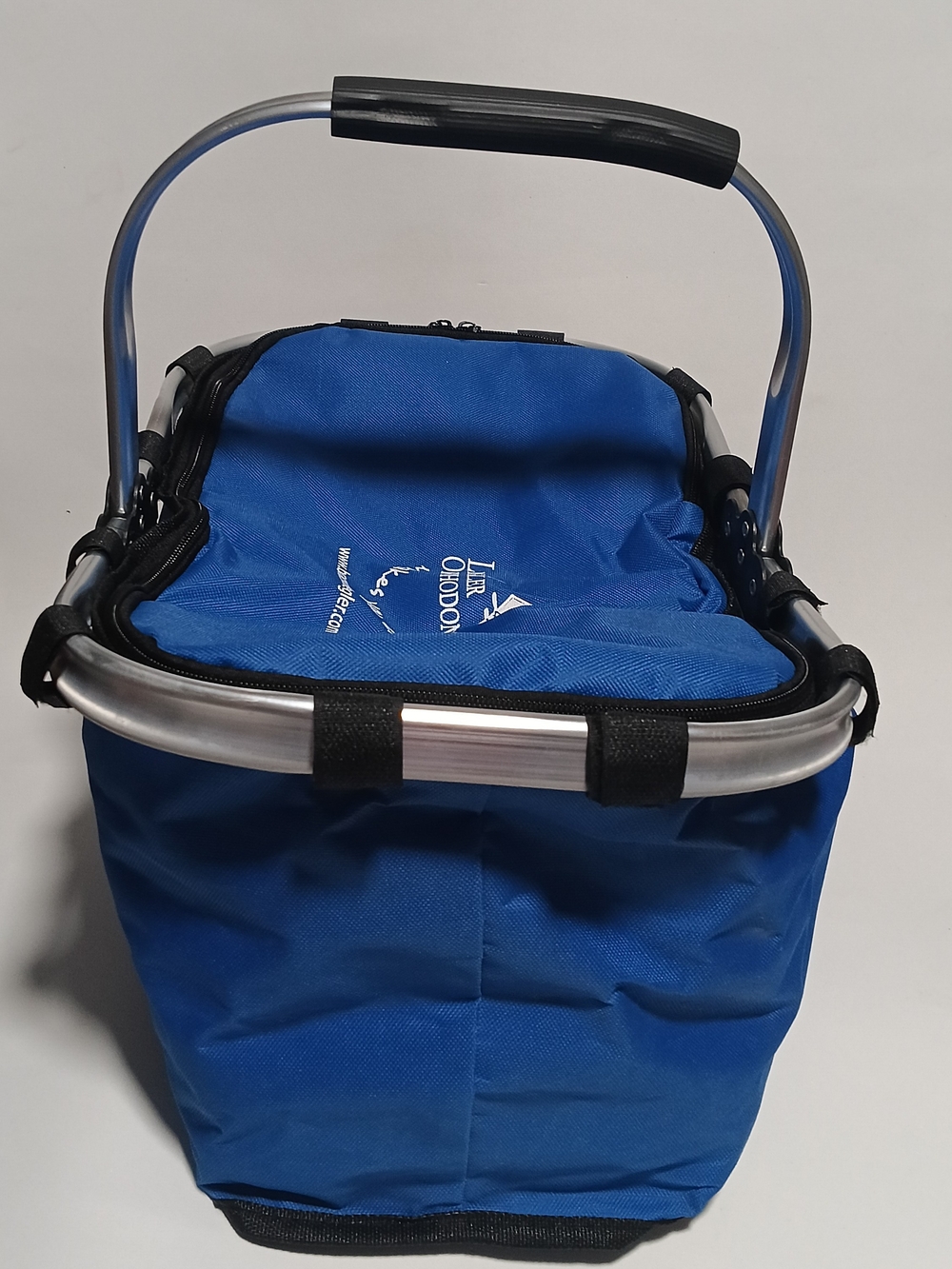 Blue Collapsible Insulated Picnic Basket Cooler Bag with Aluminum Handle